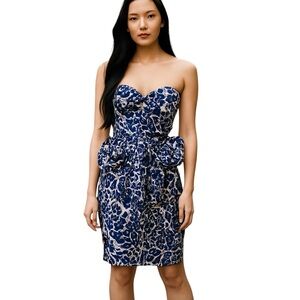 TRINA TURK BLUE WHITE STRAPLESS BIG BOW DRESS 8